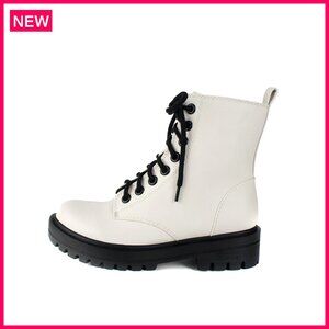 Lug Sole Combat Ankle Booties with Side Zipper, Size 7